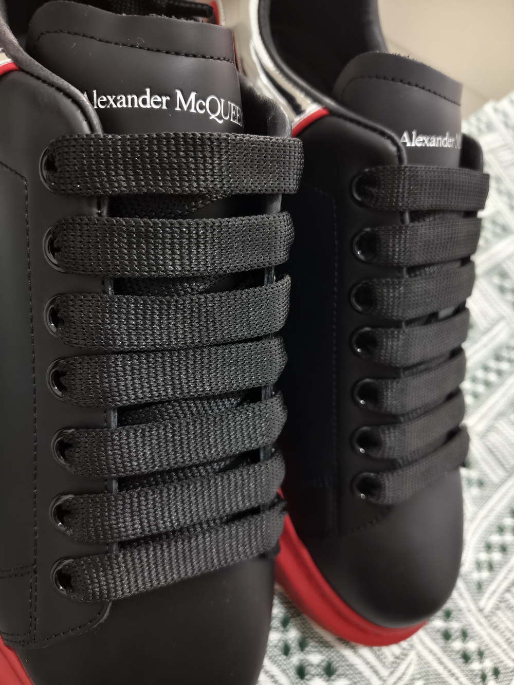 Alexander McQueen Black Leather Sneakers with Red Platform - Picture 4 of 9